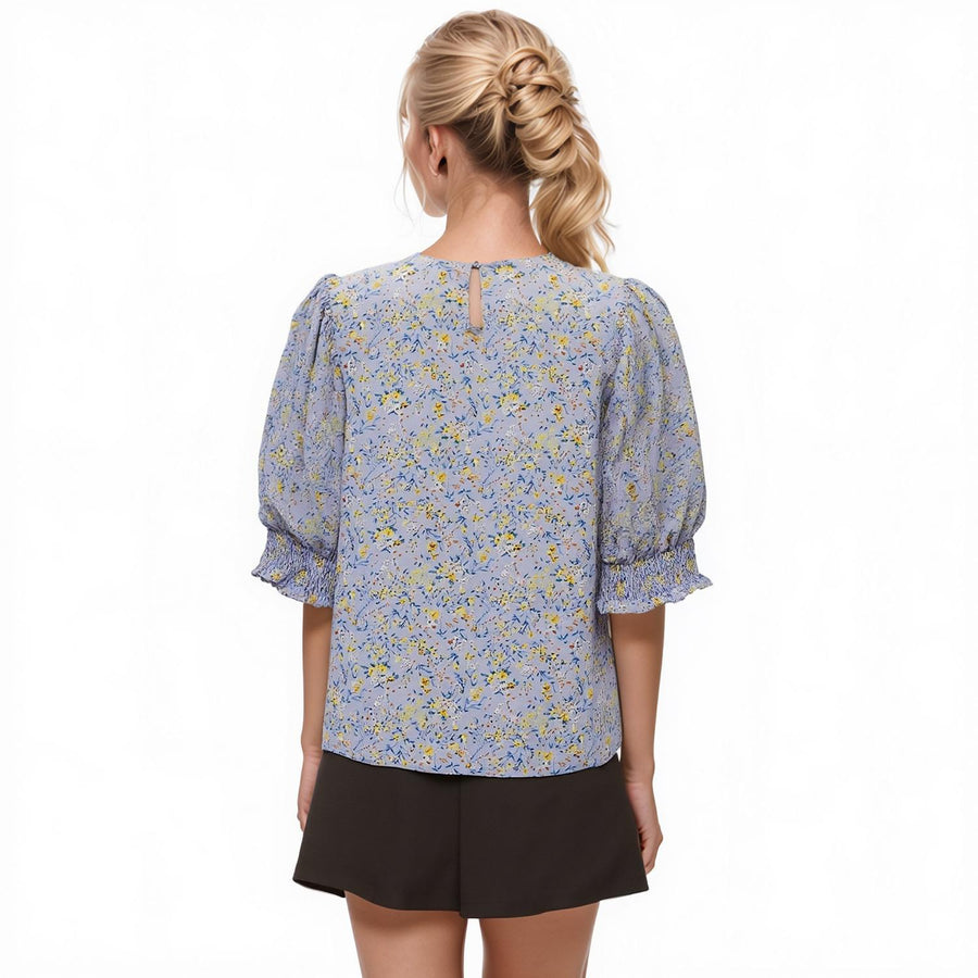 Pleione Ruched Round Neck Blouse - shopatkonus