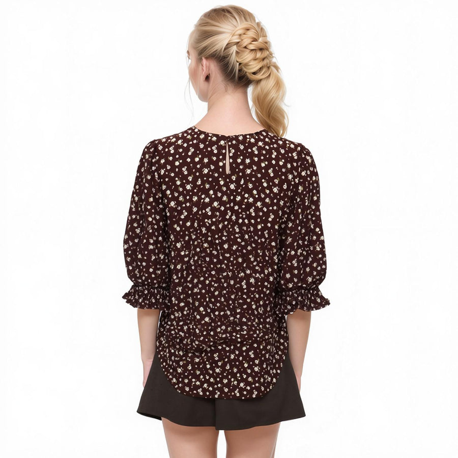 Pleione Ruched Round Neck Blouse - shopatkonus