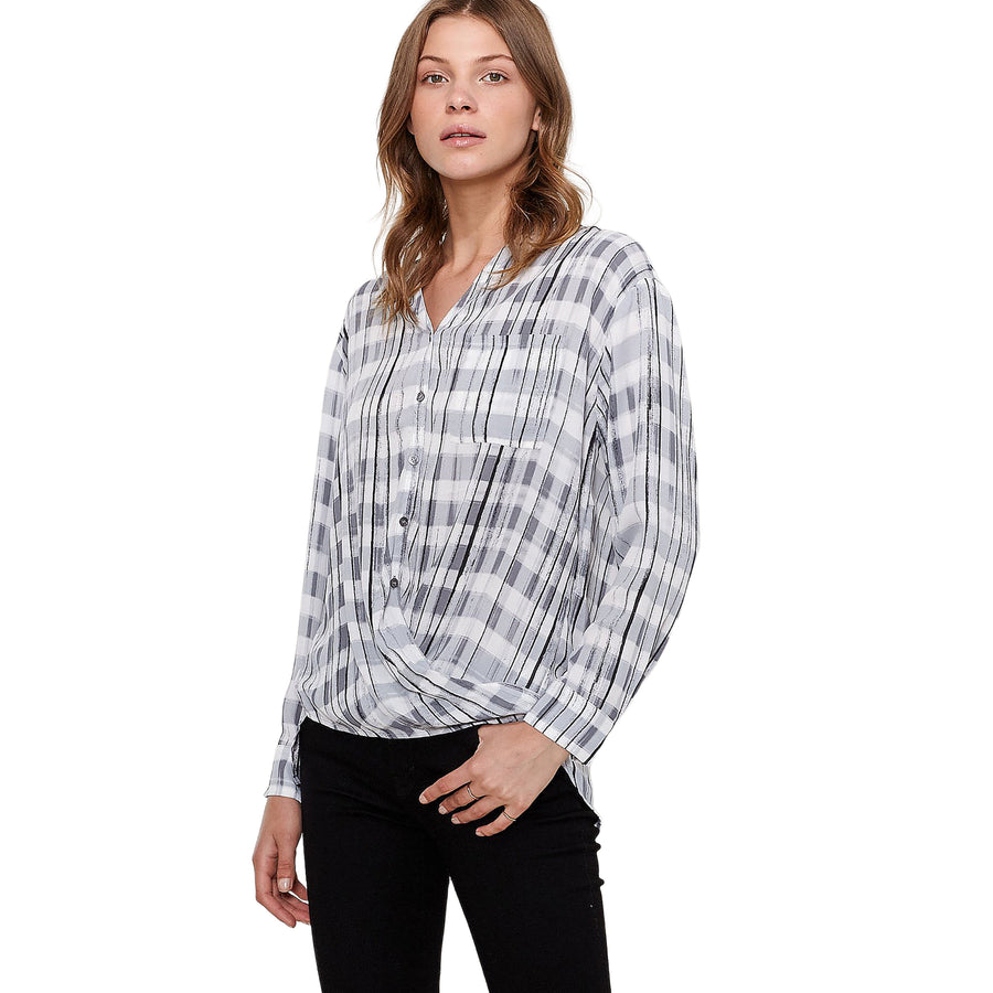 Ro & De Printed Wrap Hem Blouse - shopatkonus