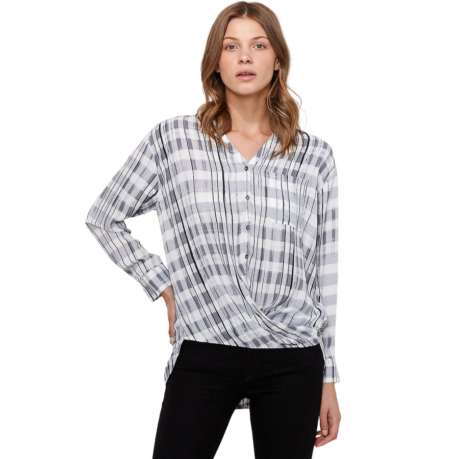 Ro & De Printed Wrap Hem Blouse - shopatkonus