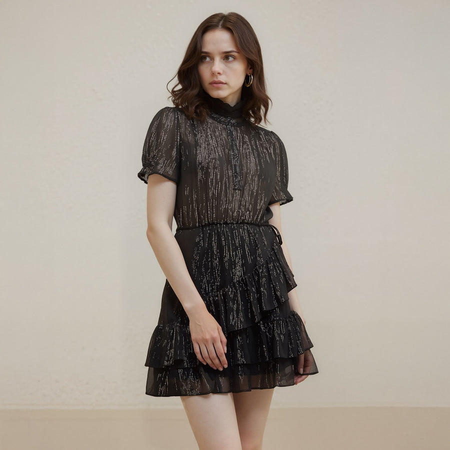 Women's Lurex Yoryu Ruffle Dress In Black