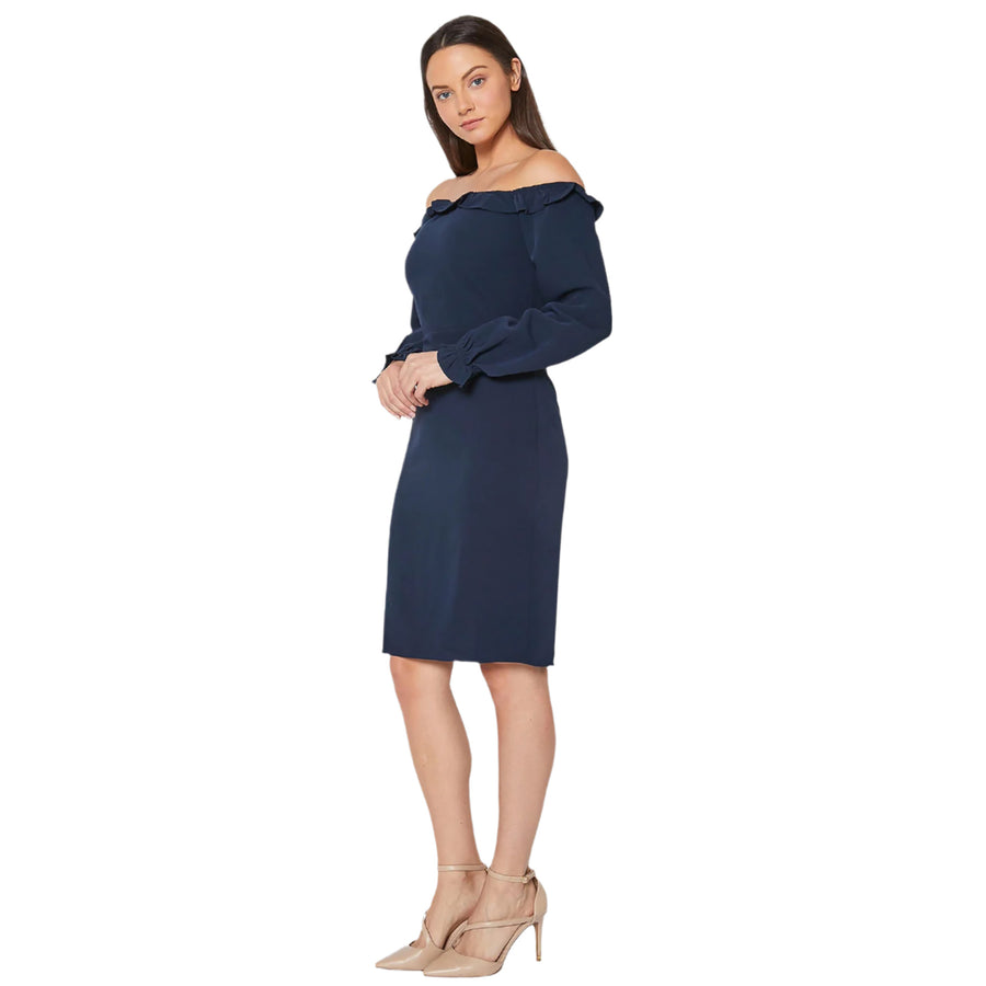 Women's Off Shoulder Bodycon Dress In Navy - shopatkonus