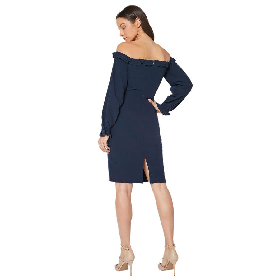 Women's Off Shoulder Bodycon Dress In Navy - shopatkonus