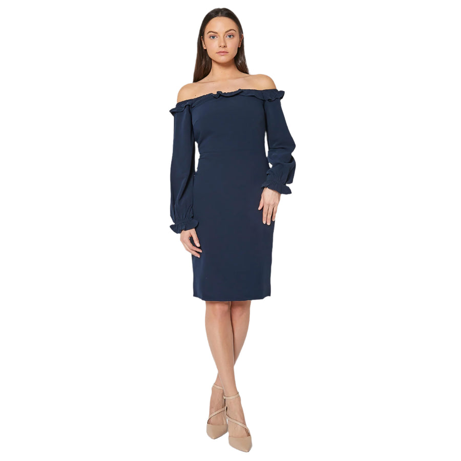 Women's Off Shoulder Bodycon Dress In Navy - shopatkonus