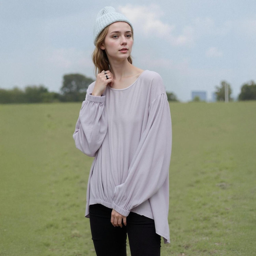 Pleione Women's Hi-lo Elastic Banded Hem Top in Lavander