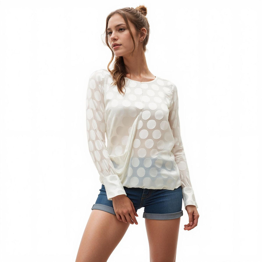 Pleione Women's Polka Dot Crewneck Blouse Top