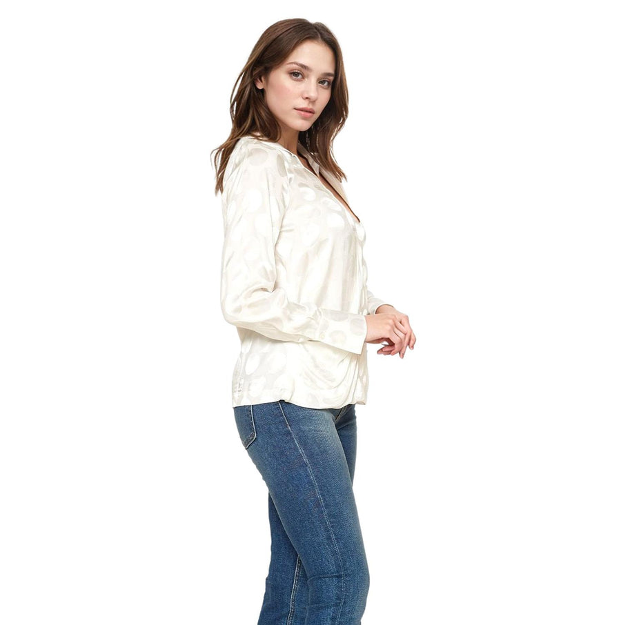 Pleione Women's Polka Dot Crewneck Blouse Top