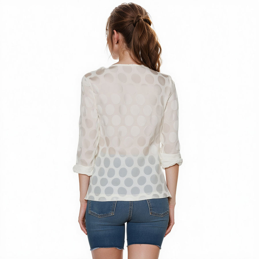 Pleione Women's Polka Dot Crewneck Blouse Top