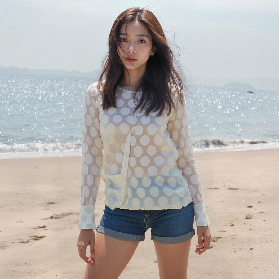 Pleione Women's Polka Dot Crewneck Blouse Top