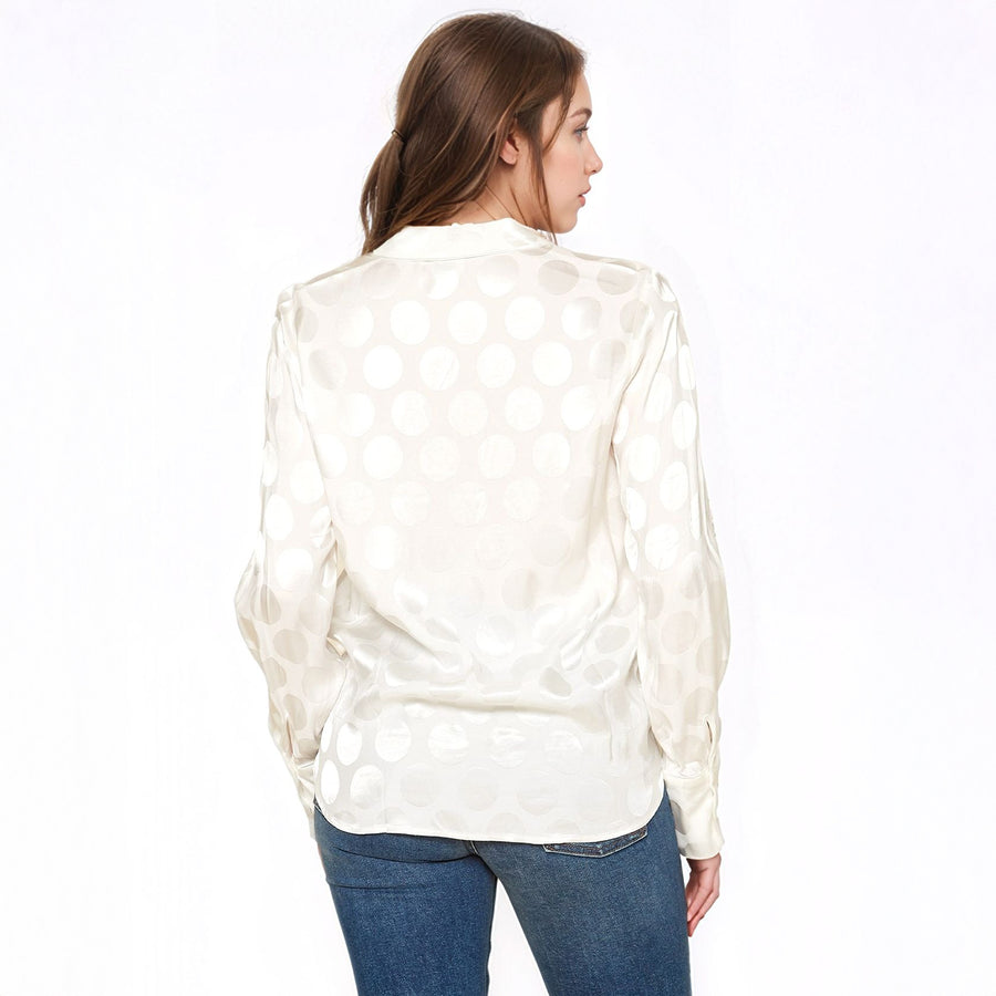 Pleione Women's Polka Dot V-neck Surplice Front Pajama Blouse in White Dots