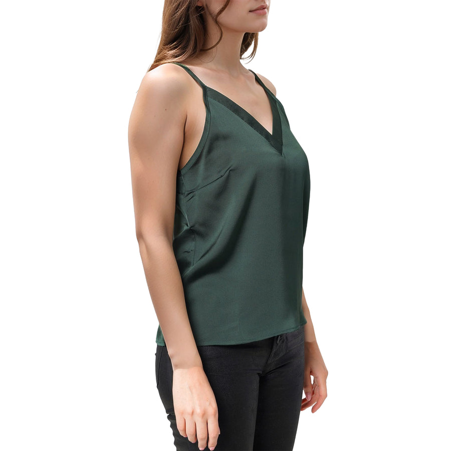 Women's V-neck Satin Camisole in Hunter Green