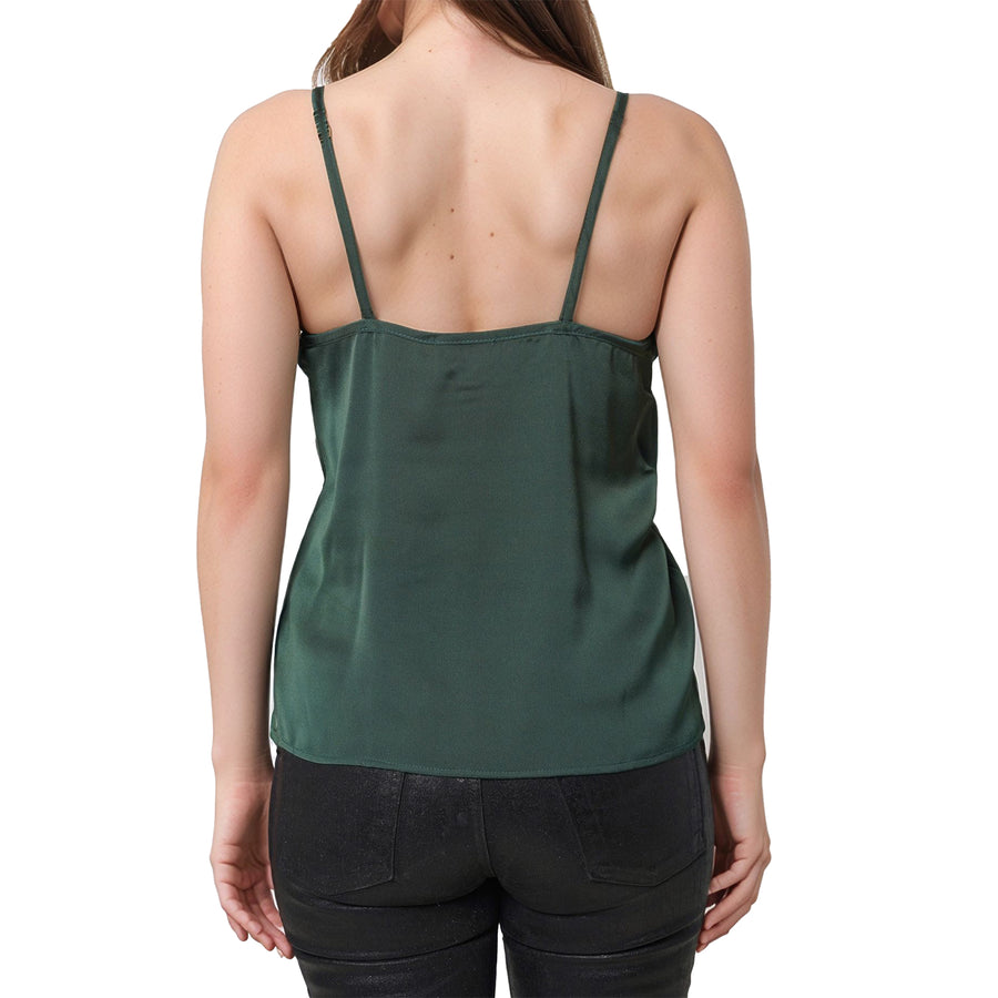 Women's V-neck Satin Camisole in Hunter Green