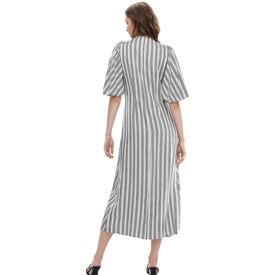 Women's Lace Trim Tie Front Maxi Dress in Ditsy Gingham
