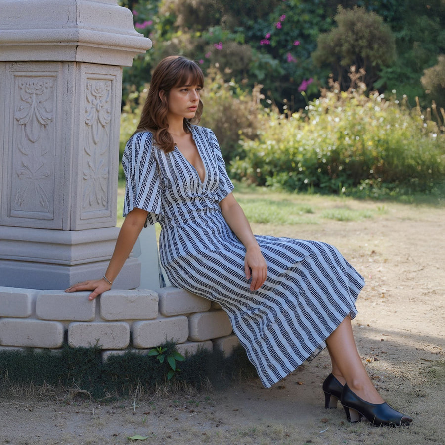 Women's Lace Trim Tie Front Maxi Dress in Ditsy Gingham