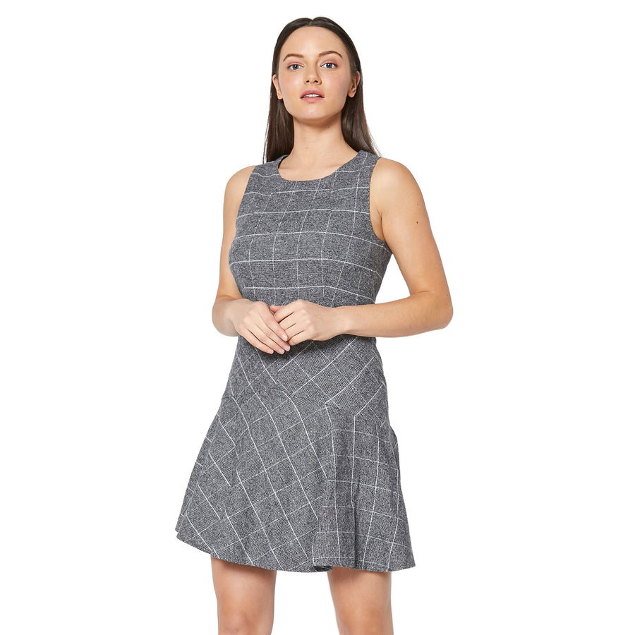 Women's Fit & Flare Tank Dress In Gray Plaid - shopatkonus