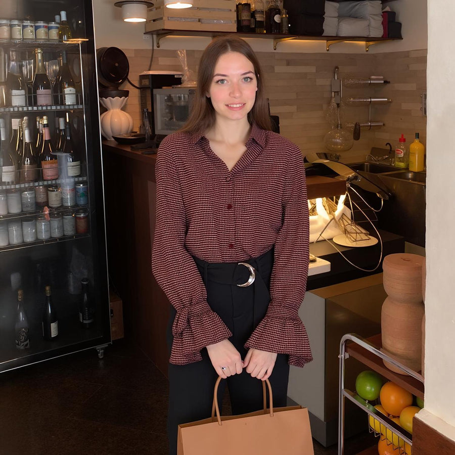 Pleione Women's Bell Cuff Button Down Shirt Blouse in Wallpaper - shopatkonus