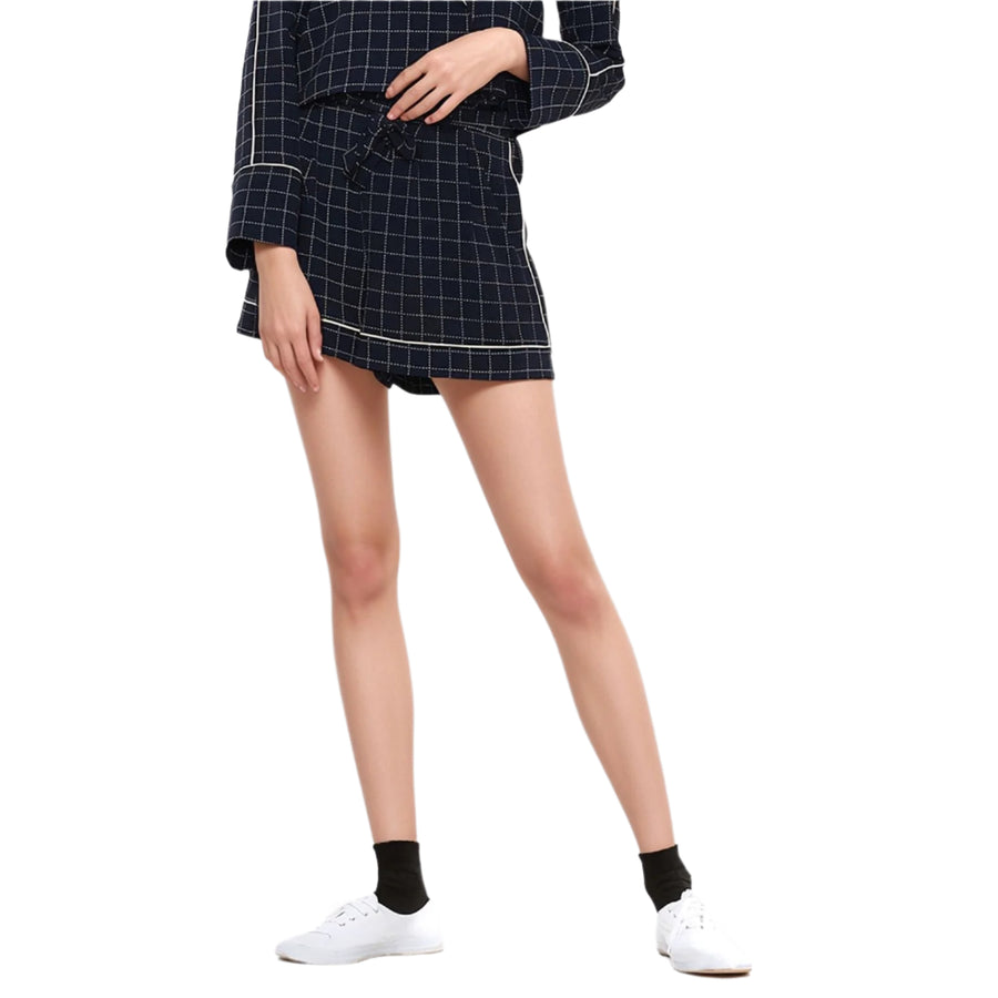 Women's Grid Print High Shorts in Navy Plaid
