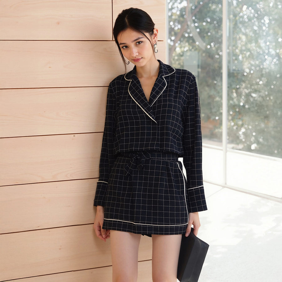 Women's Grid Print High Shorts in Navy Plaid