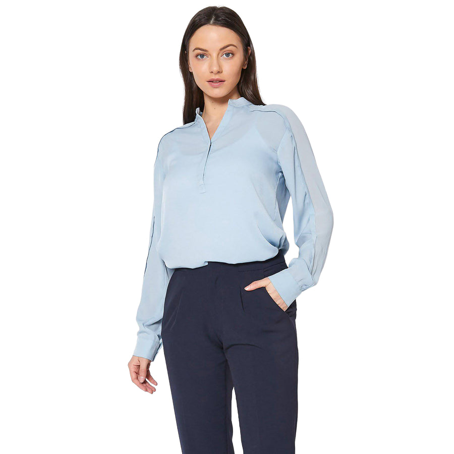 Ro & De Women's Mandarin Collar Shirt Blouse - shopatkonus