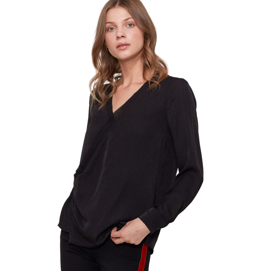 Women's V-Neck Surplice Blouse In Black - shopatkonus