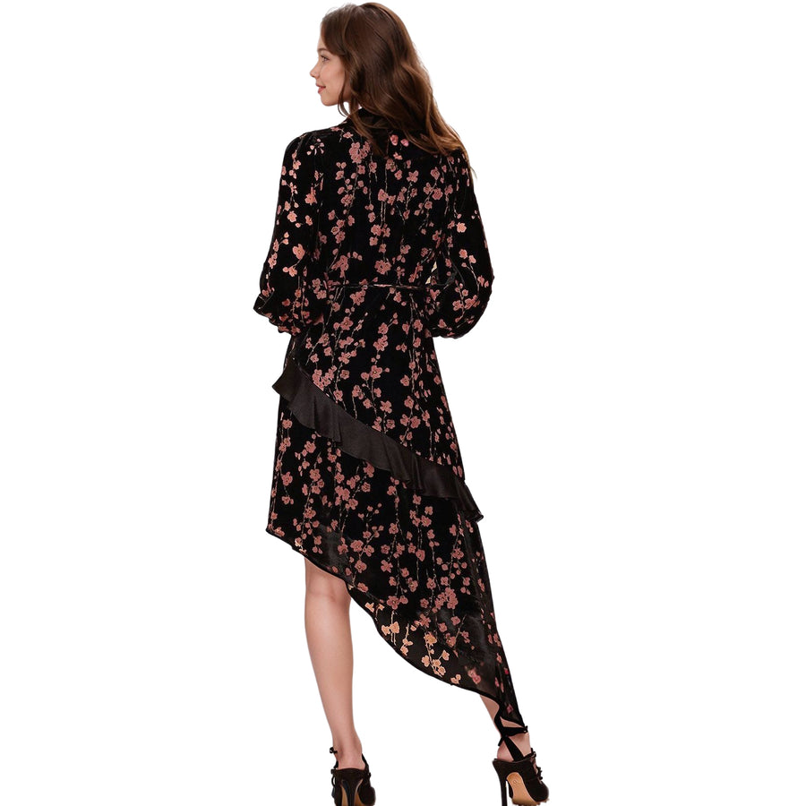 Women's Velvet Asymmetric Wrap Dress in Falling Floral