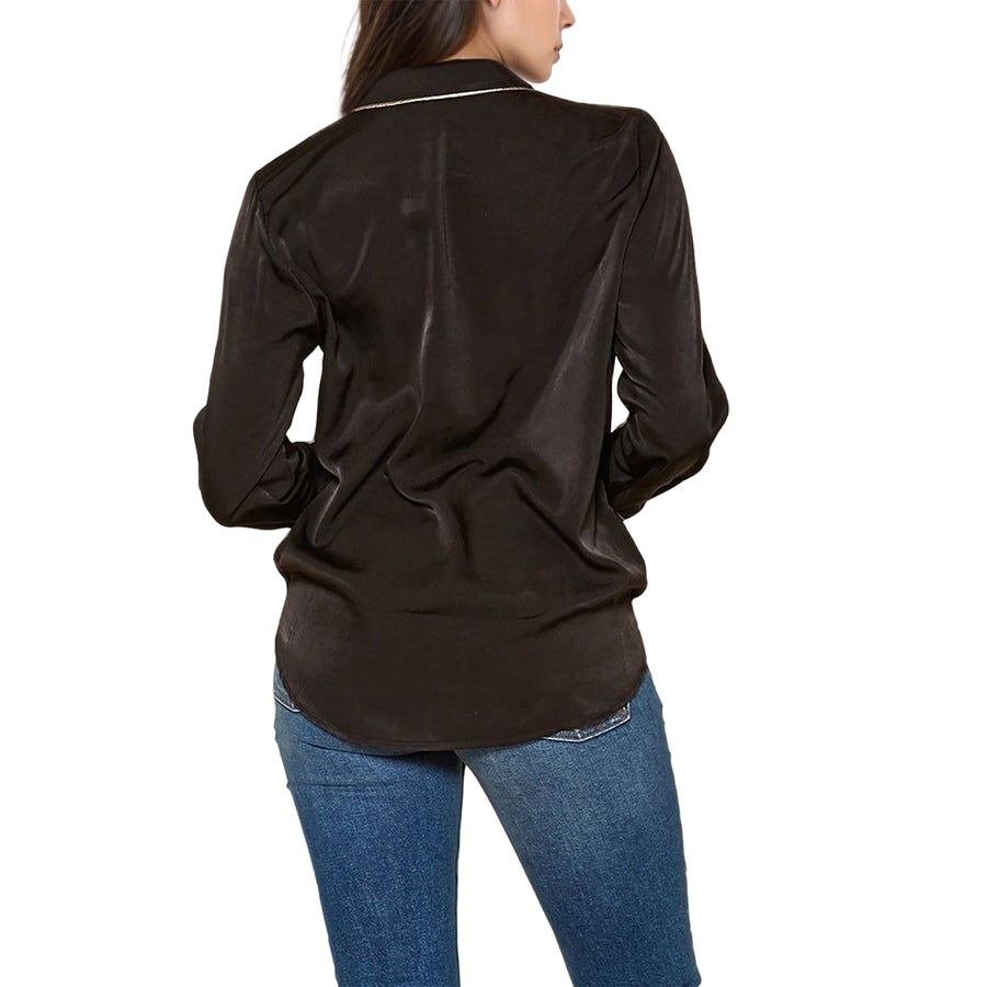 Pleione Women's V-neck Surplice Front Pajama Blouse in Black