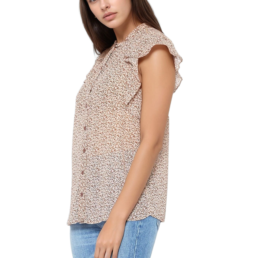 Pleione Women's Sheer Ruffle Button Front Blouse