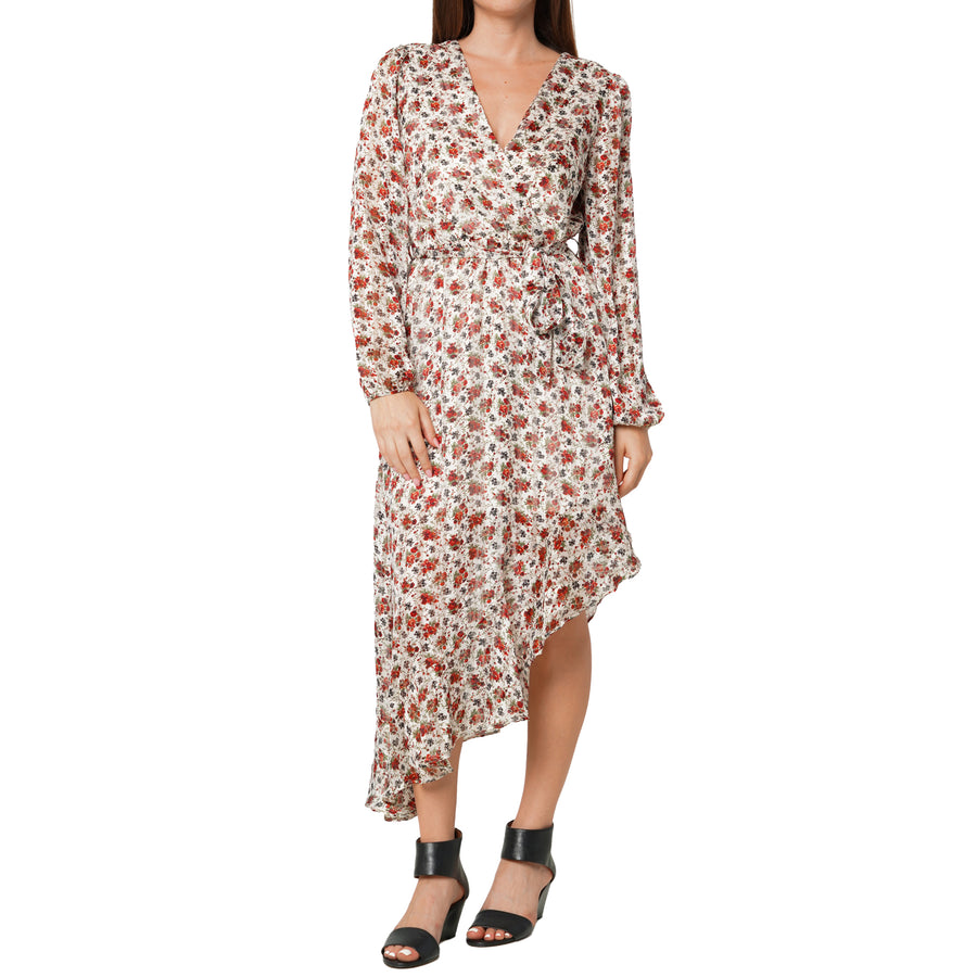 Women's Floral Asymmetrical Ruffle Hem Wrap Dress In Victoria Garden Women's Floral Asymmetrical Ruffle Hem Wrap Dress In Victoria Garden