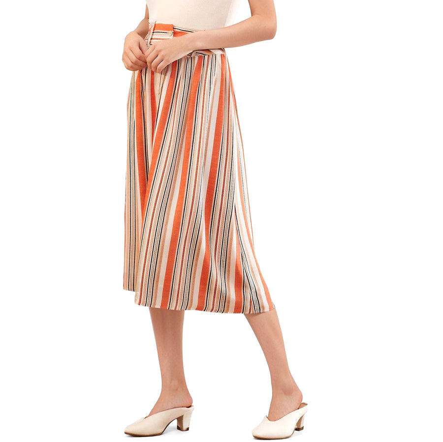 Women's Multi Stripe Button Front Midi Skirt