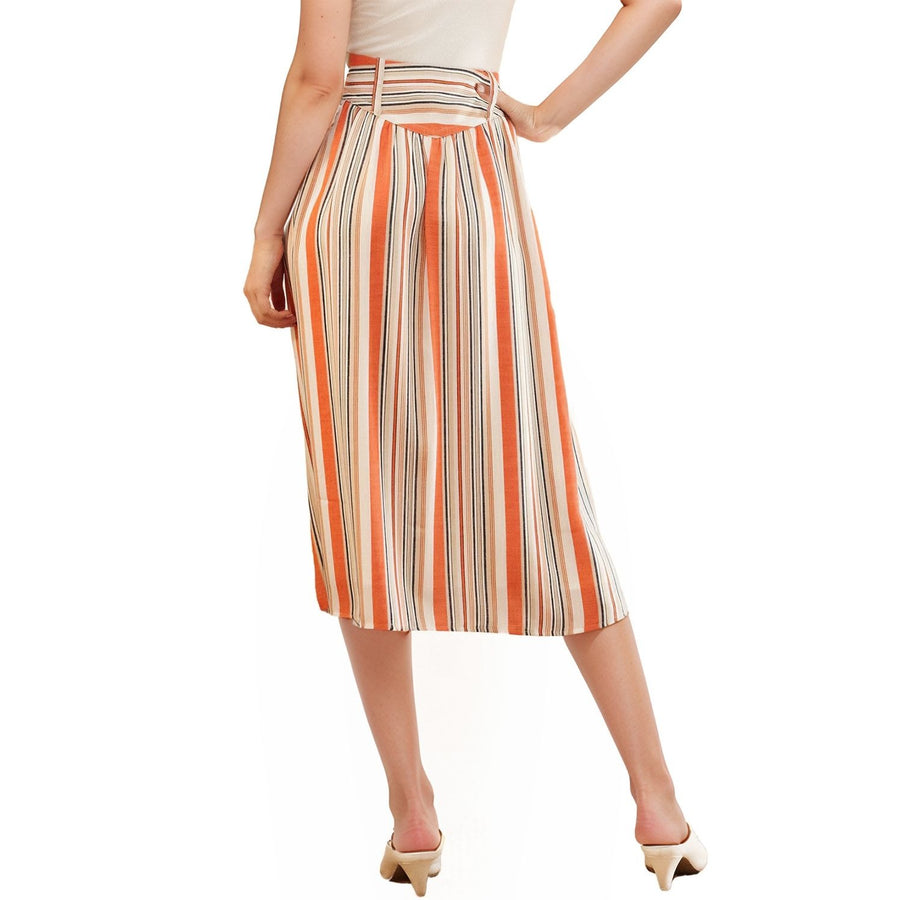 Women's Multi Stripe Button Front Midi Skirt