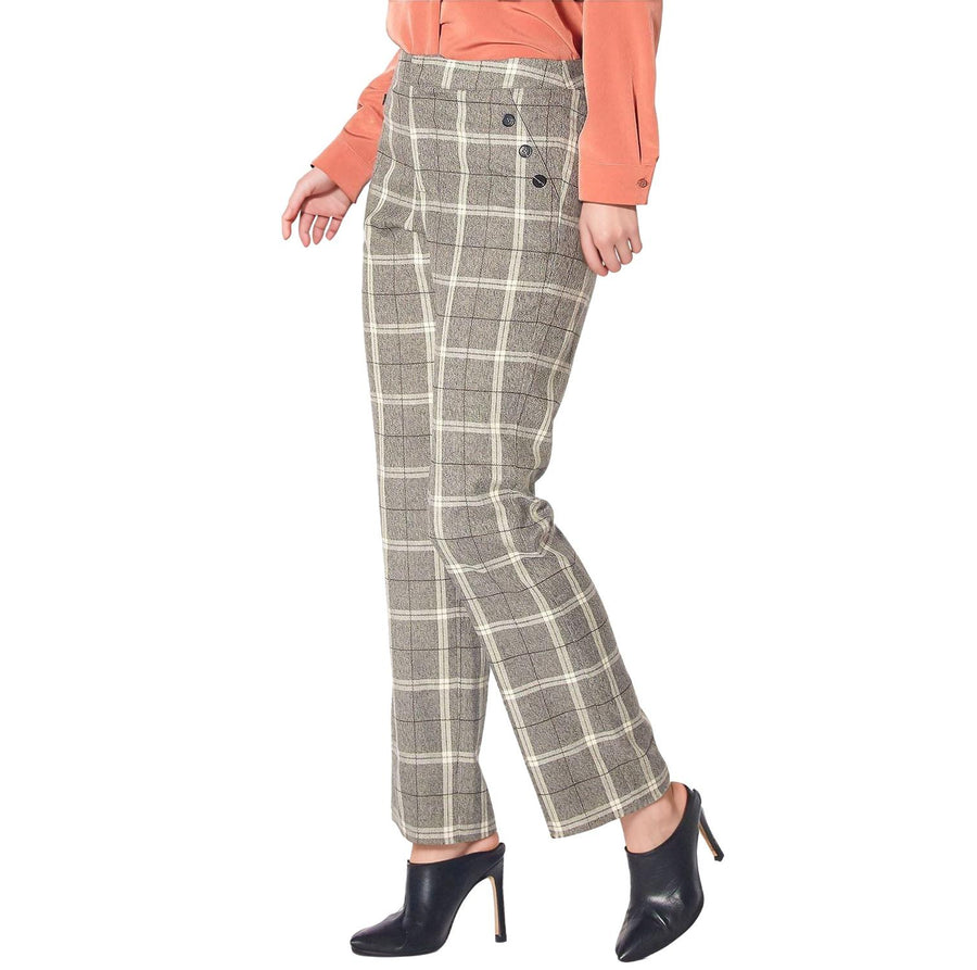 Pleione Women's Suiting Straight Pants in Mocha Plaid