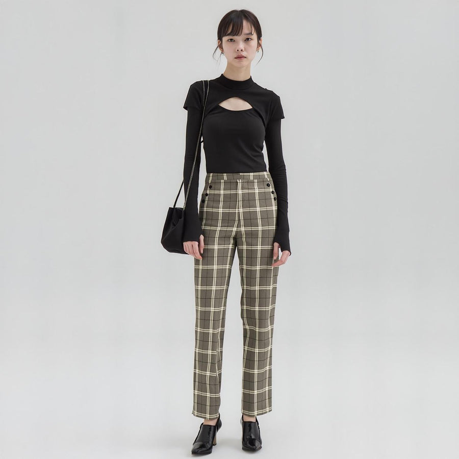 Pleione Women's Suiting Straight Pants in Mocha Plaid