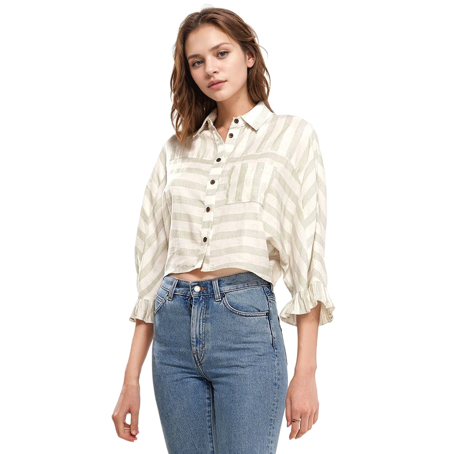 Women's Button Down Cropped Shirt In Sage