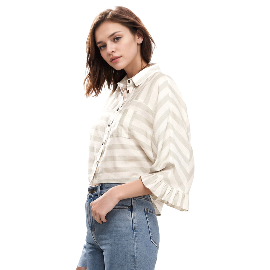 Women's Button Down Cropped Shirt In Sage