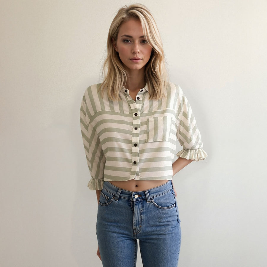 Women's Button Down Cropped Shirt In Sage