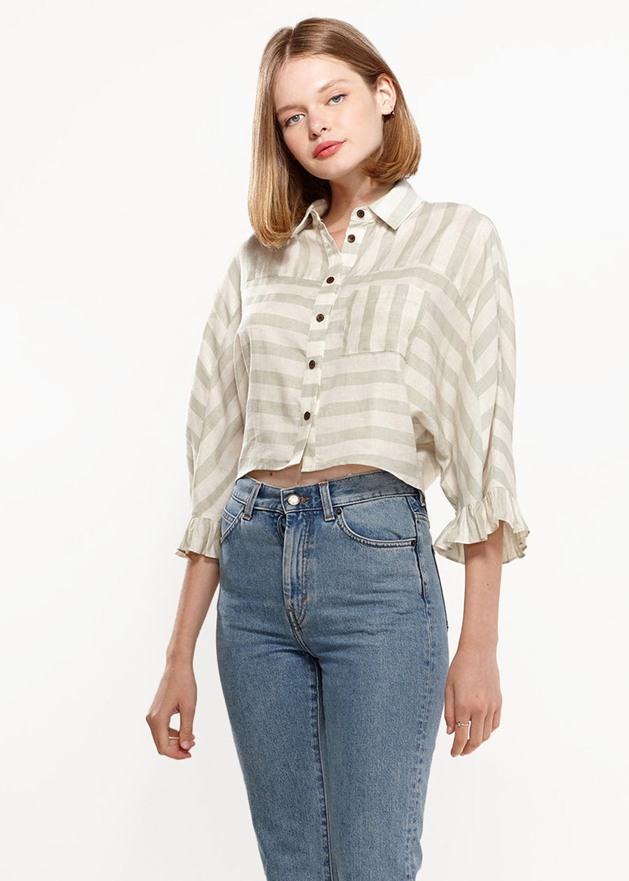 Women's Button Down Cropped Shirt In Sage