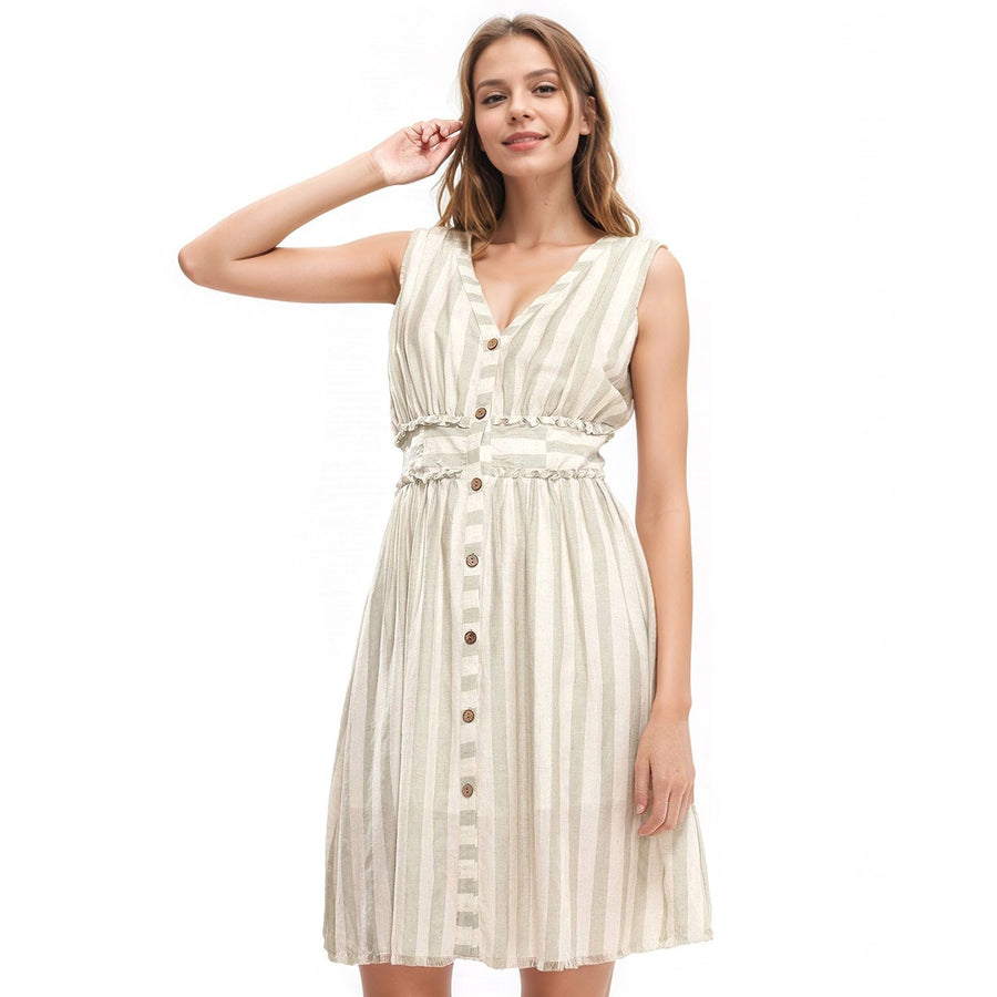 Women's Sleeveless Button Down Stripe Dress in Sage