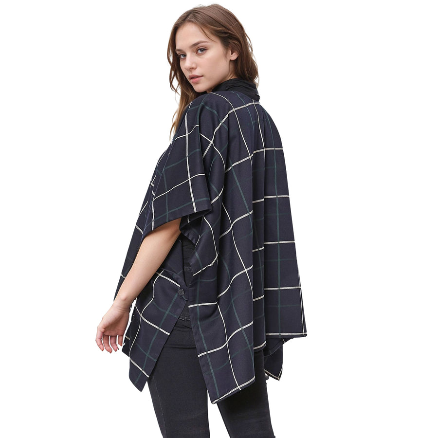 Pleione Women's Plaid Oversized Poncho Cardigan in Navy Plaid