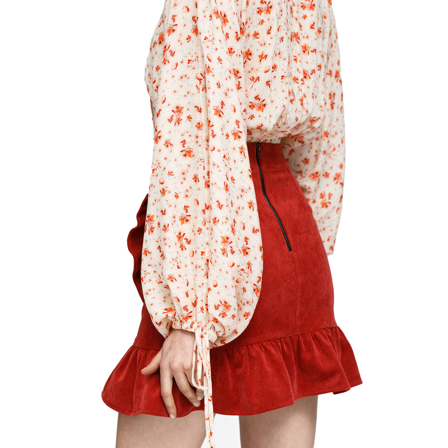 Women's Floral Wrap Front Crop Blouse In Coral Gold
