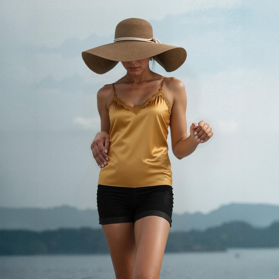 Pleione Lace Trim Haltered Back Tank Blouse