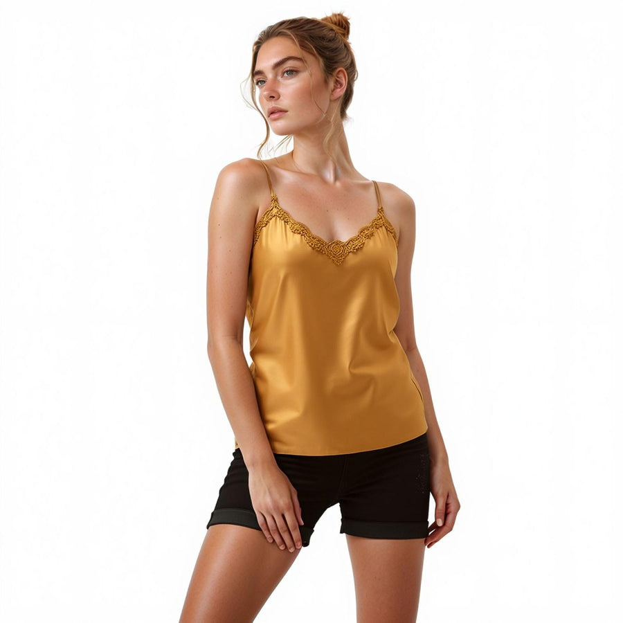 Pleione Lace Trim Haltered Back Tank Blouse