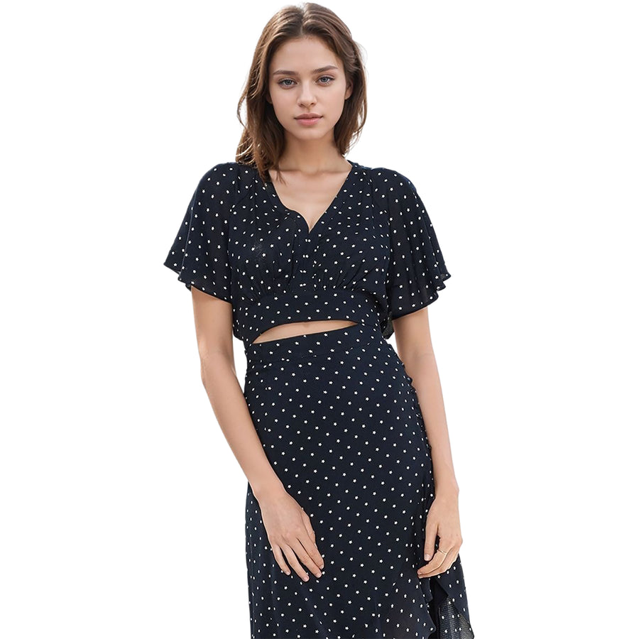 Women's Cape Sleeve V-Neck Crop Blouse In Navy