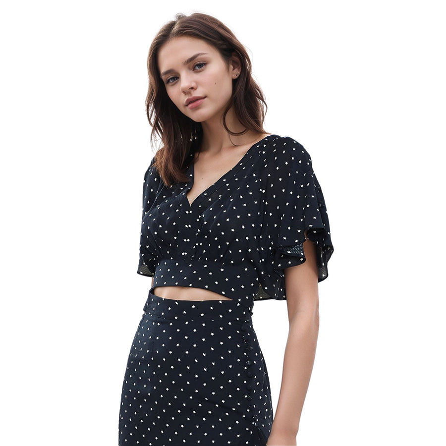 Women's Cape Sleeve V-Neck Crop Blouse In Navy