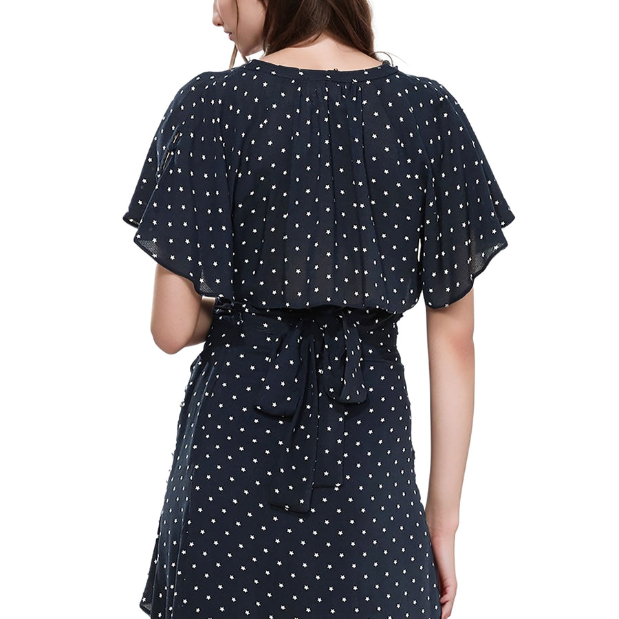 Women's Cape Sleeve V-Neck Crop Blouse In Navy