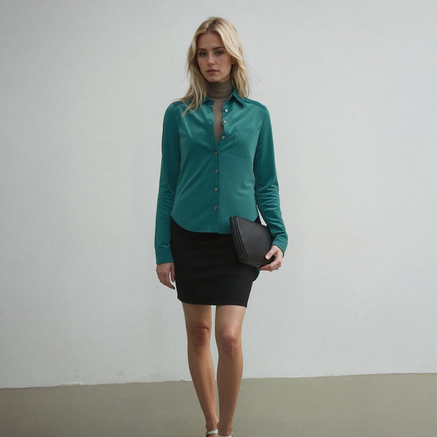 Pleione Women's Button Up Corduroy Shirt in Teal