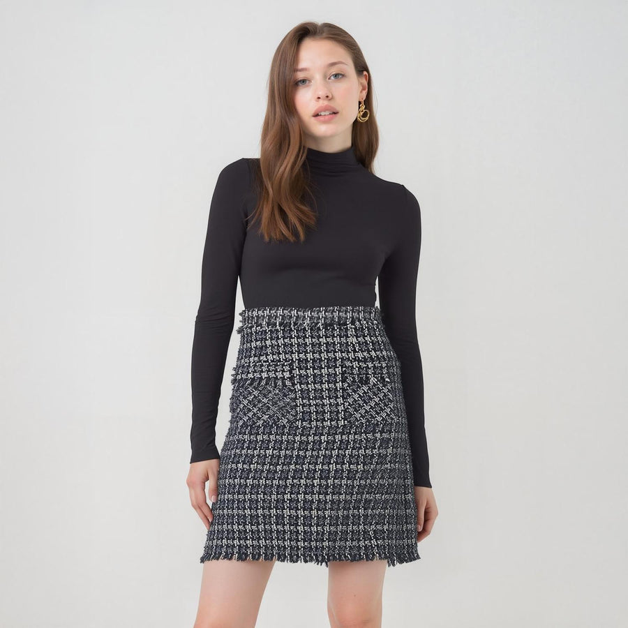 Pleione Women's High Rise Pencil Skirt in Navy Tweed