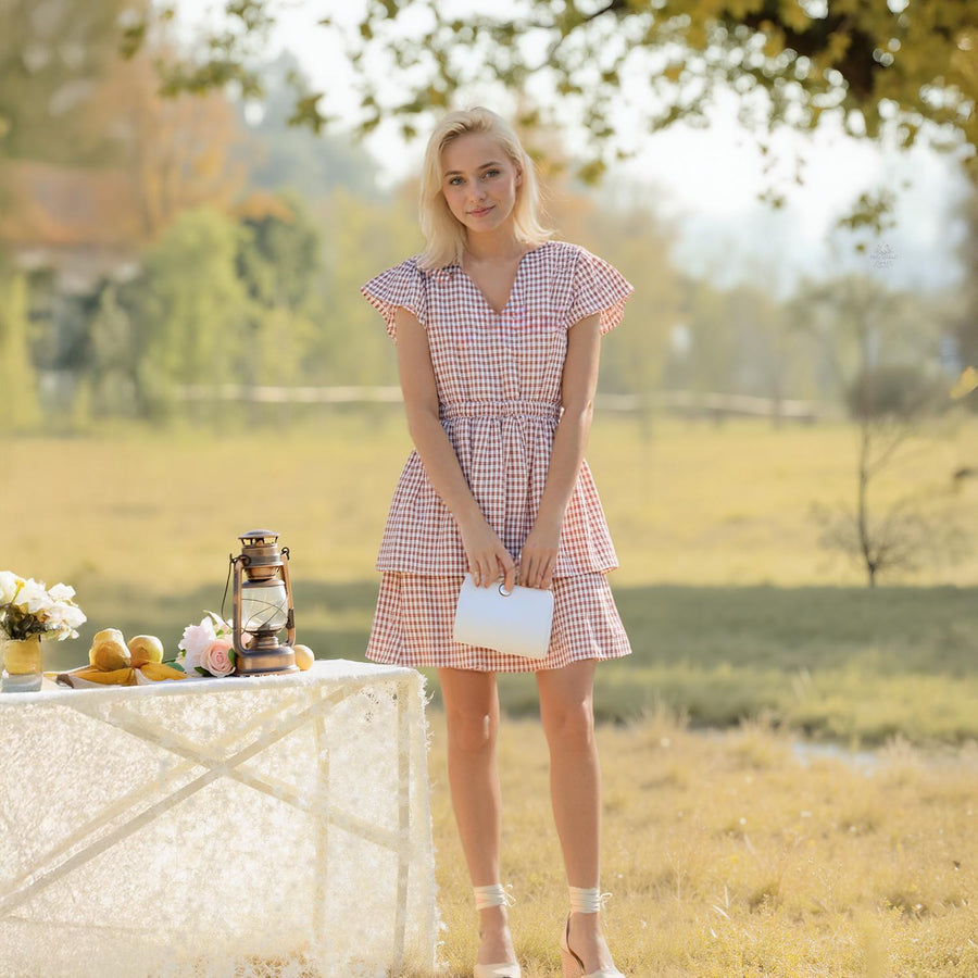 Pleione Women's Ruffle Checkered Dress - shopatkonus