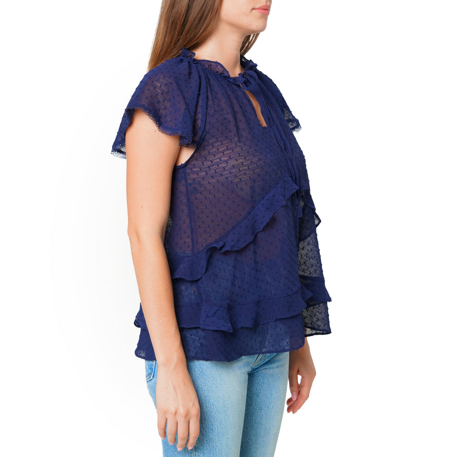 Women's Swiss Dot Layered Ruffle Top in Midnight