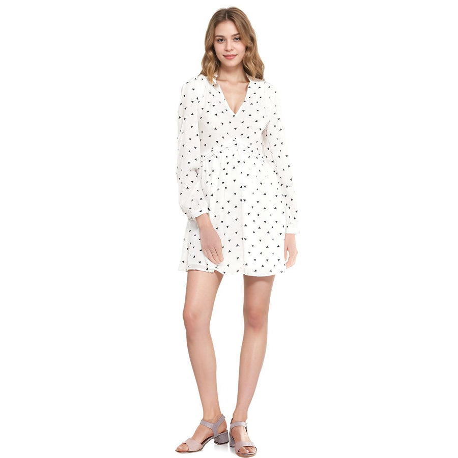 Women's Triangle Print Long Sleeve Dress in White Triangle - shopatkonus