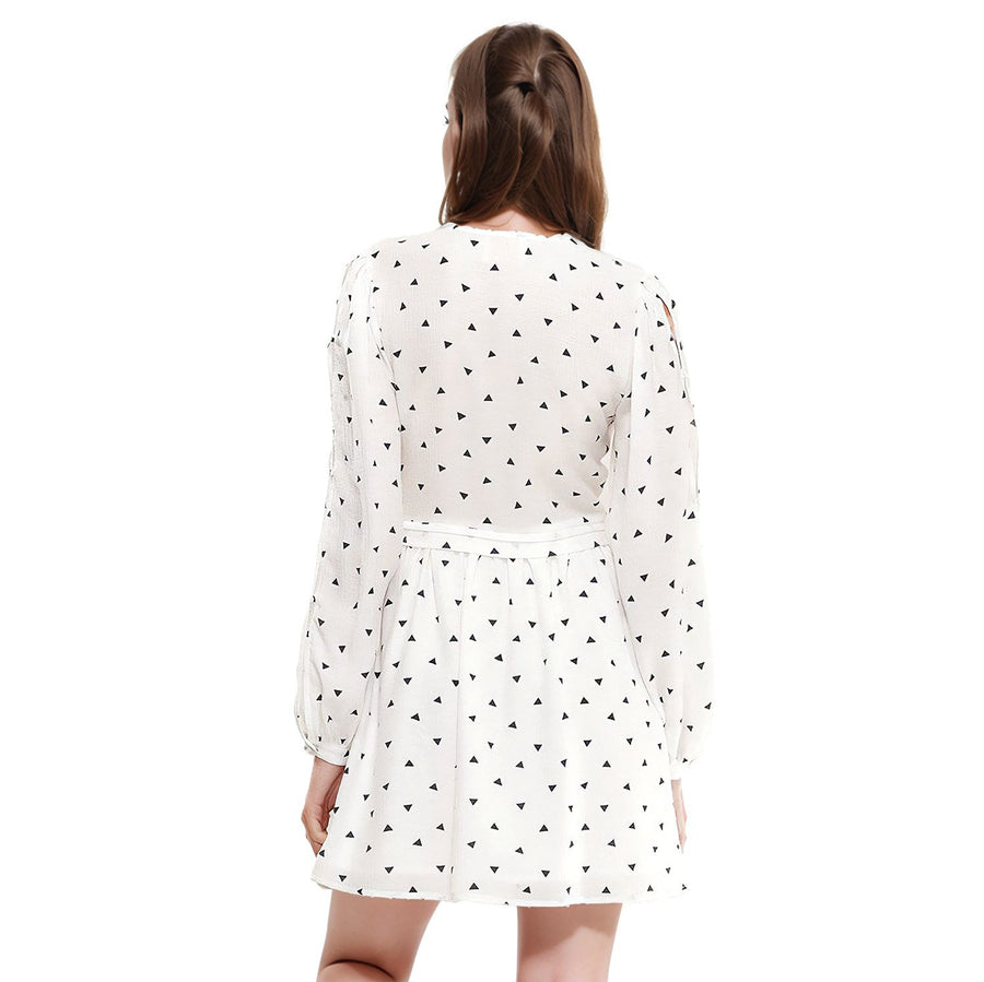 Women's Triangle Print Long Sleeve Dress in White Triangle